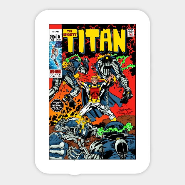 Retro The Mighty Titan #5 cover by Rich Buckler! Sticker by redanvilcomics